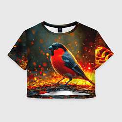 Футболка 3D укороченная женская Снегирь в огне, цвет: 3D-принт
