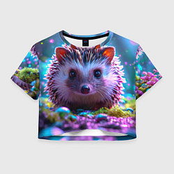 Футболка 3D укороченная женская Ёжики в сказаочном лесу, цвет: 3D-принт