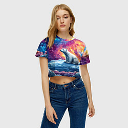 Футболка 3D укороченная женская Белый медведь и звездное небо, цвет: 3D-принт — фото 2