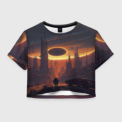 Футболка 3D укороченная женская Космос - человек, цвет: 3D-принт