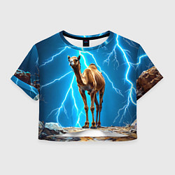 Футболка 3D укороченная женская Верблюд и удар молнии, цвет: 3D-принт