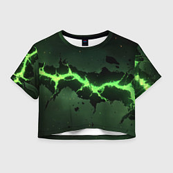 Футболка 3D укороченная женская Неоновая плита с зеленым разломом, цвет: 3D-принт