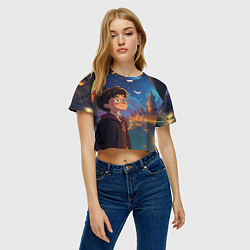 Футболка 3D укороченная женская Удивленный Гарри Поттер и сова, цвет: 3D-принт — фото 2