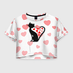 Футболка 3D укороченная женская Влюбленная кошка, цвет: 3D-принт