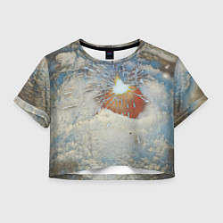 Футболка 3D укороченная женская Искрящийся мандарин на снегу, цвет: 3D-принт