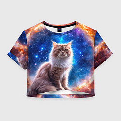 Футболка 3D укороченная женская Ангорская кошка в космосе, цвет: 3D-принт
