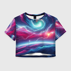 Футболка 3D укороченная женская Spiral neon galaxy - ai art fantasy, цвет: 3D-принт