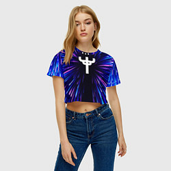 Футболка 3D укороченная женская Judas Priest neon energy, цвет: 3D-принт — фото 2