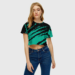 Футболка 3D укороченная женская The color is black and turquoise, цвет: 3D-принт — фото 2
