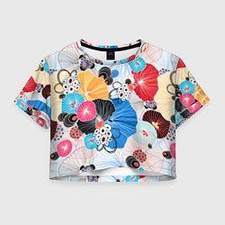 Футболка 3D укороченная женская Цветы - абстрактные узоры, цвет: 3D-принт