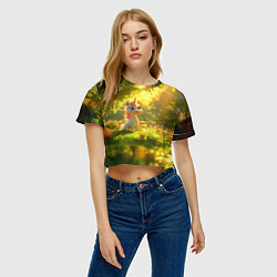 Футболка 3D укороченная женская Единорог в летнем лесу, цвет: 3D-принт — фото 2