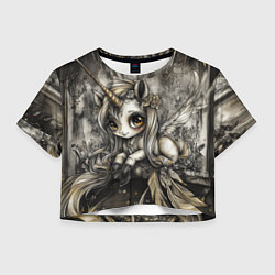 Футболка 3D укороченная женская Мифическая единорожка, цвет: 3D-принт