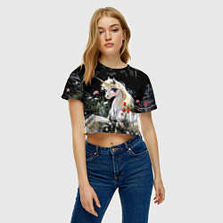 Футболка 3D укороченная женская Единорожка с золотыми копытами, цвет: 3D-принт — фото 2