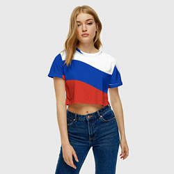 Футболка 3D укороченная женская Флаг России волной, цвет: 3D-принт — фото 2