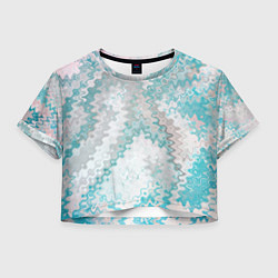 Футболка 3D укороченная женская Серо-бирюзовый абстрактный, цвет: 3D-принт