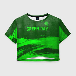 Футболка 3D укороченная женская Green Day - green gradient посередине, цвет: 3D-принт