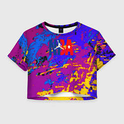 Футболка 3D укороченная женская NBA краски неон, цвет: 3D-принт