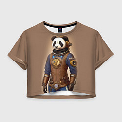 Футболка 3D укороченная женская Крутой панда в стиле стимпанк, цвет: 3D-принт