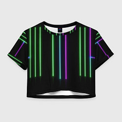 Футболка 3D укороченная женская Neon stripes, цвет: 3D-принт