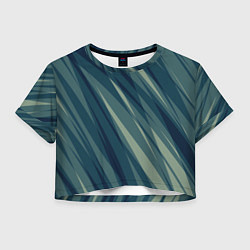 Футболка 3D укороченная женская Зеленовато-синий полосы, цвет: 3D-принт