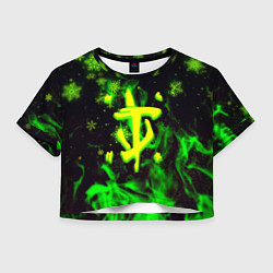 Футболка 3D укороченная женская Doom кислотный снег в огне лого, цвет: 3D-принт