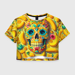 Футболка 3D укороченная женская Красочный летний паттерн с черепом - нейроарт, цвет: 3D-принт