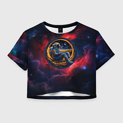 Футболка 3D укороченная женская Космонавт сидит в луне, цвет: 3D-принт