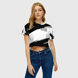 Футболка 3D укороченная женская PUBG черно белые краски, цвет: 3D-принт — фото 2