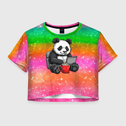 Футболка 3D укороченная женская Панда с кофе за ноутом, цвет: 3D-принт