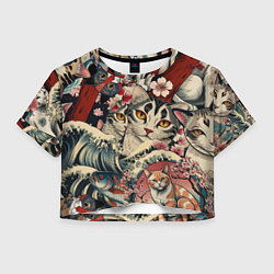 Женский топ Котики и рыбки в сакуре