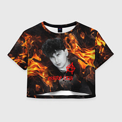 Футболка 3D укороченная женская Сектор газа огненный фон, цвет: 3D-принт