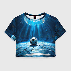 Футболка 3D укороченная женская Футбольный мяч в синем, цвет: 3D-принт