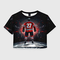 Футболка 3D укороченная женская Хоккеист на черном, цвет: 3D-принт