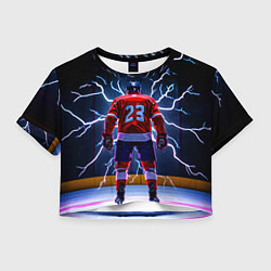 Футболка 3D укороченная женская Хоккеист и молния, цвет: 3D-принт
