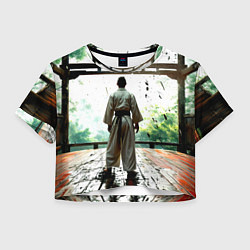 Футболка 3D укороченная женская Боец айкидо в Японии, цвет: 3D-принт