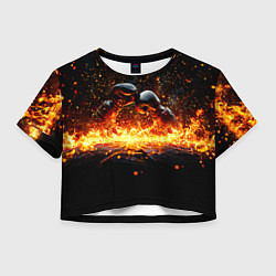 Футболка 3D укороченная женская Кикбоксеркие перчатки в огне, цвет: 3D-принт