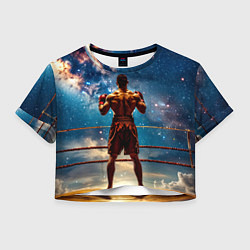 Футболка 3D укороченная женская Тайский боксер в космосе, цвет: 3D-принт