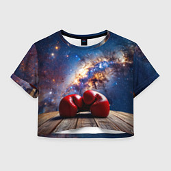 Футболка 3D укороченная женская Боксерские перчатки в космосе, цвет: 3D-принт