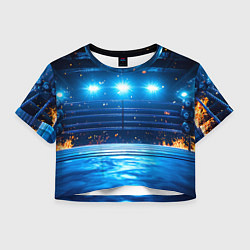 Футболка 3D укороченная женская Синий ринг в огне, цвет: 3D-принт