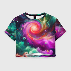 Футболка 3D укороченная женская Космическая неоновая фантазия - нейроарт, цвет: 3D-принт