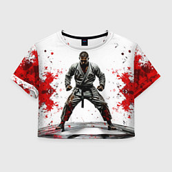Футболка 3D укороченная женская Боец джиу-джитсу на белом, цвет: 3D-принт