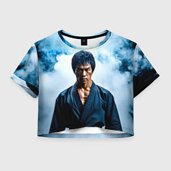 Футболка 3D укороченная женская Брюс Ли в дыму, цвет: 3D-принт