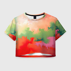 Футболка 3D укороченная женская Красные и зеленые облака, цвет: 3D-принт