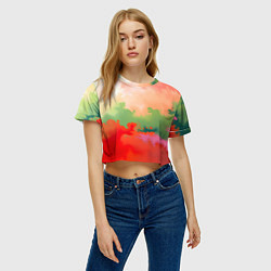 Футболка 3D укороченная женская Красные и зеленые облака, цвет: 3D-принт — фото 2