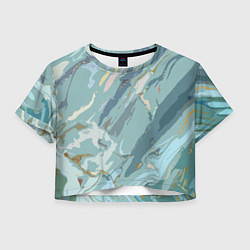 Футболка 3D укороченная женская Холодный голубой абстракция, цвет: 3D-принт