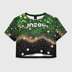 Футболка 3D укороченная женская Inzoi лого на черно-зеленом фоне, цвет: 3D-принт
