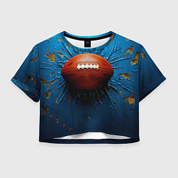 Футболка 3D укороченная женская Мяч для американского футбола на синем, цвет: 3D-принт