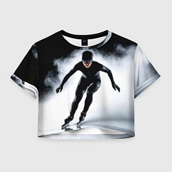 Футболка 3D укороченная женская Скоростной бег на коньках в черном, цвет: 3D-принт