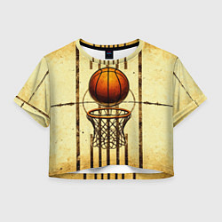 Футболка 3D укороченная женская Кольцо с баскетбольным мячом, цвет: 3D-принт