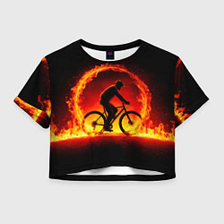 Футболка 3D укороченная женская Трековый велосипедист в огне, цвет: 3D-принт